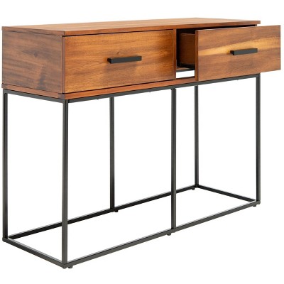 Marquise Brown Mahogany and Black Metal Console Table with Storage