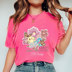 S.W.Smiley Good Vibes Grow Here Flowers - Women's Garment Dyed Graphic T-Shirt - 1 of 4