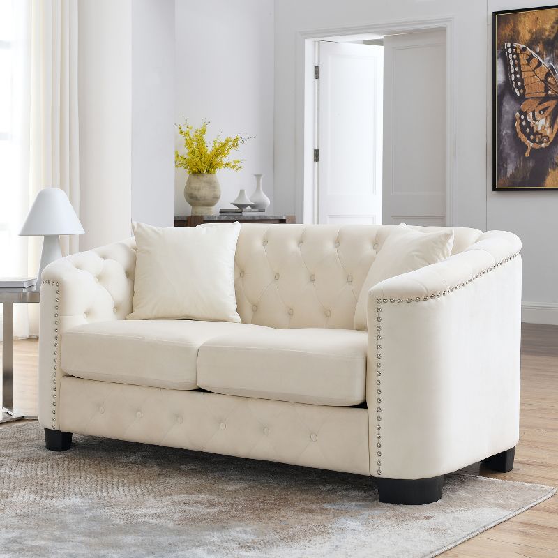 59" Modern Button-Tufted Velvet 2-Seater Sofa with Nailhead Arms - ModernLuxe, 1 of 11