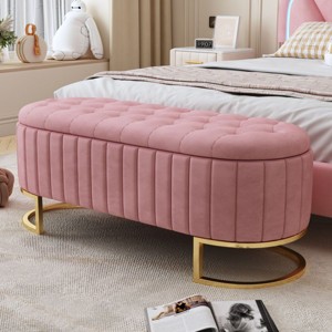 Indoor Storage Ottoman Bench,Velvet Upholstered Bench,Storage Hassock With Button & Tufted,Vanity Bench For Bedroom Living Room-Cuddlewood - 1 of 4