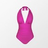 Women's Plunge Halter Backless Ruched One Piece Swimsuit -Cupshe - 2 of 4