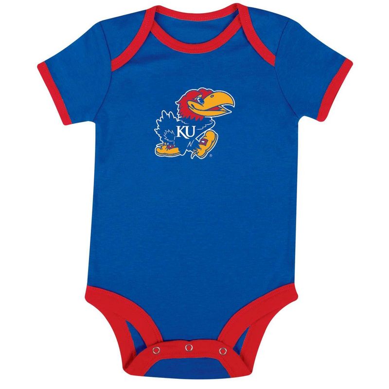 NCAA Kansas Jayhawks Infant Boys&#39; Short Sleeve 3pk Bodysuit Set, 2 of 5