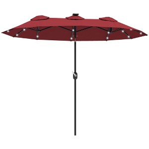 Outsunny 9.7' Double-sided Patio Umbrella with 3 Air Vents, Tilt and Crank, Outdoor Umbrella, Red - 1 of 4