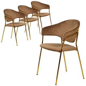 LeisureMod Upholstered Dining Chair in Leather/Velvet with Stainless Steel Legs Bella Series Set of 4 - 1 of 4