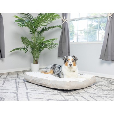 Large White and Beige Velvet Dog Bed with Poly Fill