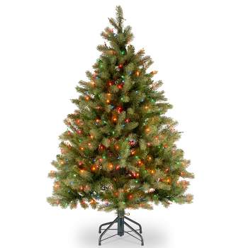 National Tree Company 4.5 ft Pre-Lit 'Feel Real' Artificial Full Downswept Christmas Tree, Green, Douglas Fir, Multicolor Lights, Includes Standt