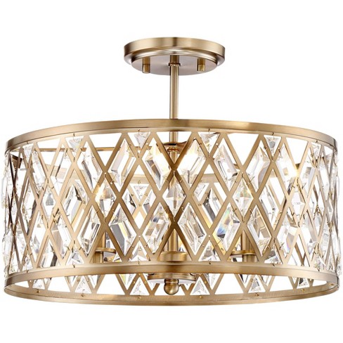 Possini Euro Design Halsted Modern Ceiling Light Semi Flush Mount Fixture  15 Wide Warm Brass 2-light Oatmeal Linen Drum For Bedroom Living Room  House : Target