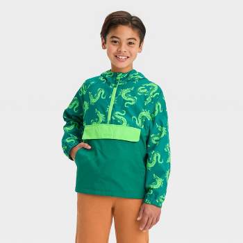 Boys' Dragon Printed Anorak Jacket - Cat & Jack™ Dark Green