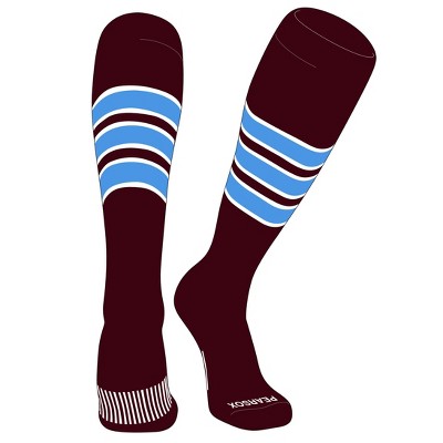 PEAR SOX Striped OTC Baseball, Softball, Football Socks (C) Maroon, White, Sky Blue (L)