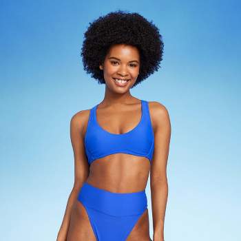 Women's Pucker Square Neck Wide Strap Bralette Bikini Top - Wild Fable™  Blue XL