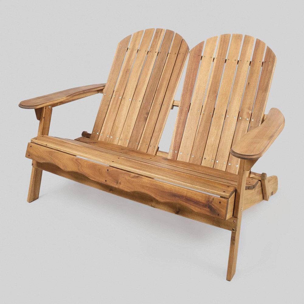 Malibu Acacia Wood Patio Adirondack Loveseat - Natural - Christopher Knight Home: Weather-Resistant, 2-Seater Outdoor Sofa
