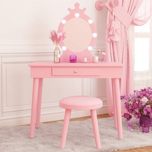 Makeup Dressing Table with Mirror, Lights and Drawers for Little Girls - 1 of 4