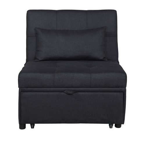 Convertible Chair With Pillow Black, Armchair Bed Pillow