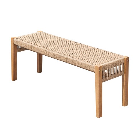 Chesapeake Honey Two Seater Acacia Wood Mixed Strapped Rattan Outdoor Garden Bench Vifah Target