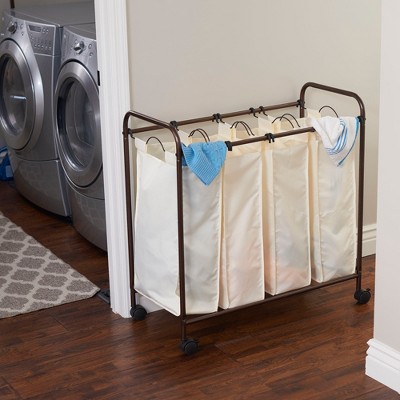 Antique Bronze Quad Laundry Sorter with Removable Bags
