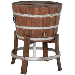 Outsunny 13 Gallons Retro Style Wooden Cooler Ice Bucket with Support Frame, Foldable Flip Cover, and Drain Faucet - 1 of 4