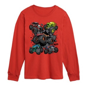Boys' - Hot Wheels - Monster Truck Grids Long Sleeve Graphic T-Shirt - 1 of 3