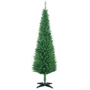 HOMCOM 6 FT Artificial Pencil Christmas Tree, Slim Xmas Tree with 390 Realistic Branch Tips and Plastic Stand, Light Green - 1 of 4