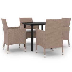 vidaXL Patio Dining Set Outdoor Table and Chair Set Poly Rattan and Glass - Beige 31.5" Table Length 4 Items - 1 of 4
