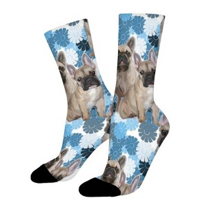 French Bulldog Floral Fabric Women Printed Crew Socks Funny Funky Socks Soft Polyester Novelty Gifts for Artists Men - 1 of 1