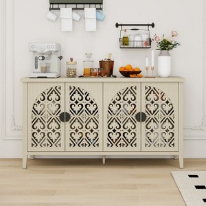 ORRD Hollowed-out 4-Door Cabinet American Style - Carved Symmetrical Pattern Storage Cabinet for Bedroom & Living Room - 1 of 4