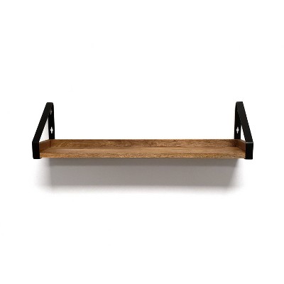 24" Solid Wood Ledge Wall Shelf with Rustic Metal Bracket Mango - InPlace