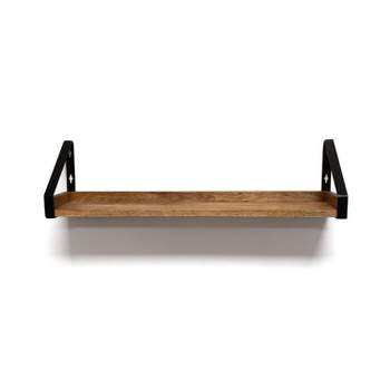 24" Solid Wood Ledge Wall Shelf with Rustic Metal Bracket Mango - InPlace