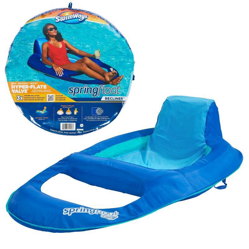 SwimWays Spring Float Recliner Swim Lounger for Pool or Lake with Hyper-Flate Valve - Blue, 1 of 13