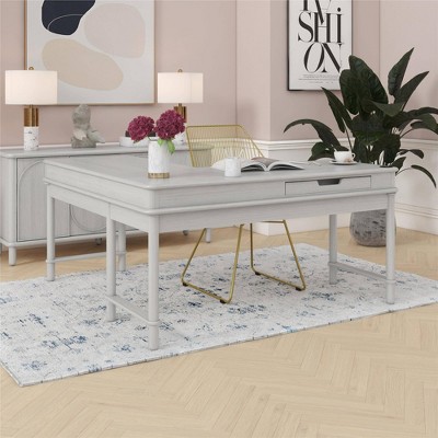 Selena White Wood L-Shaped Desk with Keyboard Tray