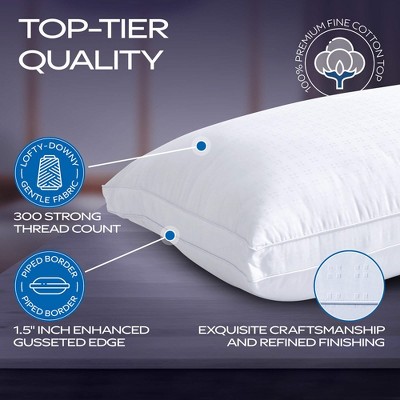 Luxurious Hypoallergenic White Cotton Queen Bed Pillow - 2 Pack