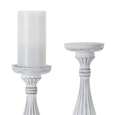 White-Washed Wood and Resin Candle Holders Set of 3