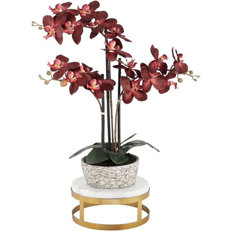 Studio 55D Potted Faux Artificial Flower Realistic Red Orchid in Crackle Gray Vase with Riser Home Decoration Living Room 24" High, 1 of 5