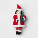 Santa Wearing Faux Fur Trim Coat Holding Tree Fabric Christmas Tree Ornament - Wondershop™