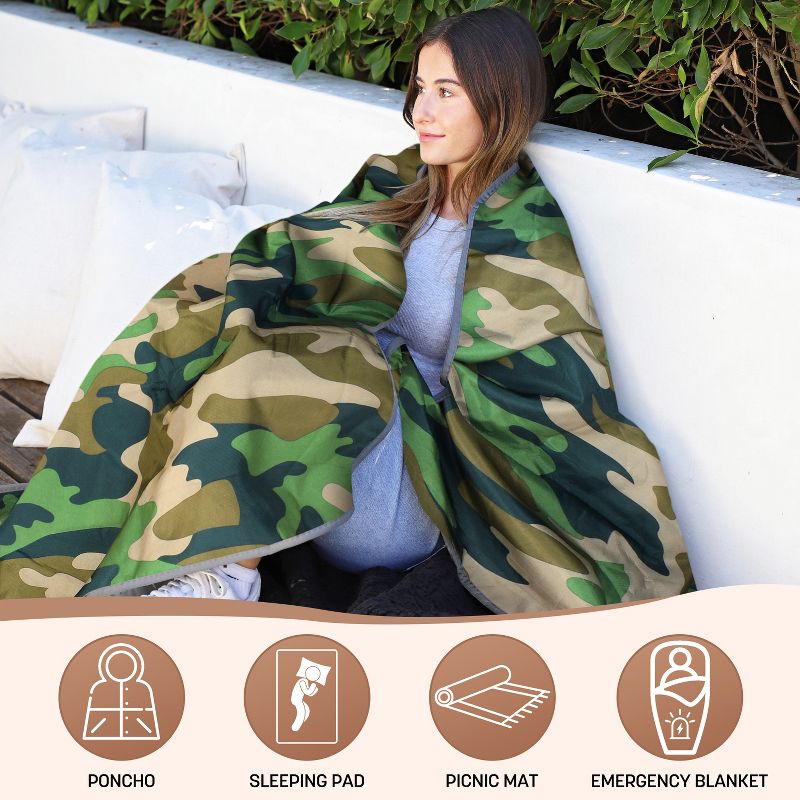 Tirrinia Waterproof Outdoor Blanket with Fleece Lining, Windproof Triple Layers Warm Comfy Foldable for Camping - Machine Washable, 3 of 10