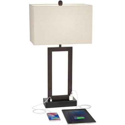 Bronze Rectangular Table Lamp with USB and AC Outlet