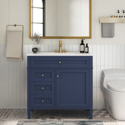 Bathroom Vanity Cabinets 36 Inches With Top Sink, Bathroom Floor Cabinets With 2 Drawers And Tip-Out Drawer-Cuddlewood