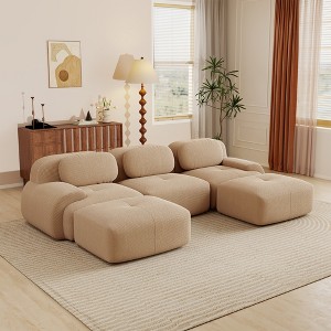 AENKYO 4 Seats with 2 Ottomans Modular Corduroy Sectional Sofa, Easy Assembly Required & Ergonomic Support Non-Slip Base Design - 1 of 4