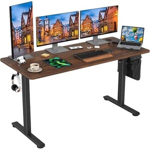 Infurnic Desks, Standing Desk with Splice Board, Adjustable Height Sit Stand Desk for Office or Home, Brown, 24"*55"*27.5" - 1 of 4