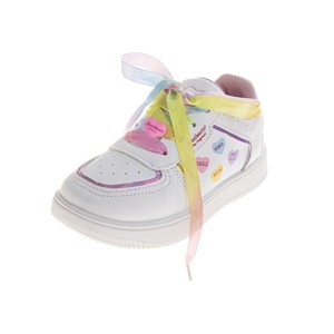 Sweethearts White Girls' Sneakers with Rainbow Laces & Heart Charms (Toddler) - 1 of 4