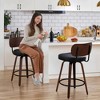 QingMoon Swivel Bar Stools Set of 2, 26" Counter Height Chairs, Faux Leather Upholstered Barstools with Walnut Back for Kitchen Island - 2 of 4