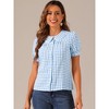 INSPIRE CHIC Women's Plaid Puff Short Sleeve Button Down Peter Pan Collar Shirt - 2 of 4