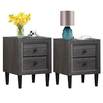 Costway 2PCS Nightstand W/2 Drawer Multipurpose Retro Grey Bedside Table Fully Assembled