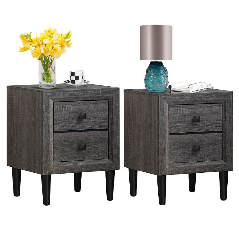 Costway 2PCS Nightstand W/2 Drawer Multipurpose Retro Grey Bedside Table Fully Assembled, 1 of 11