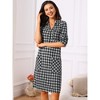 INSPIRE CHIC Women's Vintage Plaid Collar V Neck Long Sleeve Check Casual Knee Length Shirt Dress - 3 of 4
