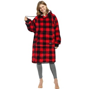 Catalonia Women Fleece Hoodie Sweatshirt Dress, Casual Snuggle Wearable Blanket Pullover Sweater with Kangaroo Pocket, Warm and Soft, Gift for Women - 1 of 4