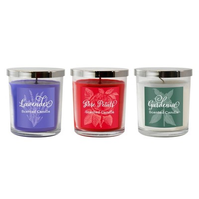 10oz 3ct Floral Collection Scented Candle Set with Silver Lid - Lumabase