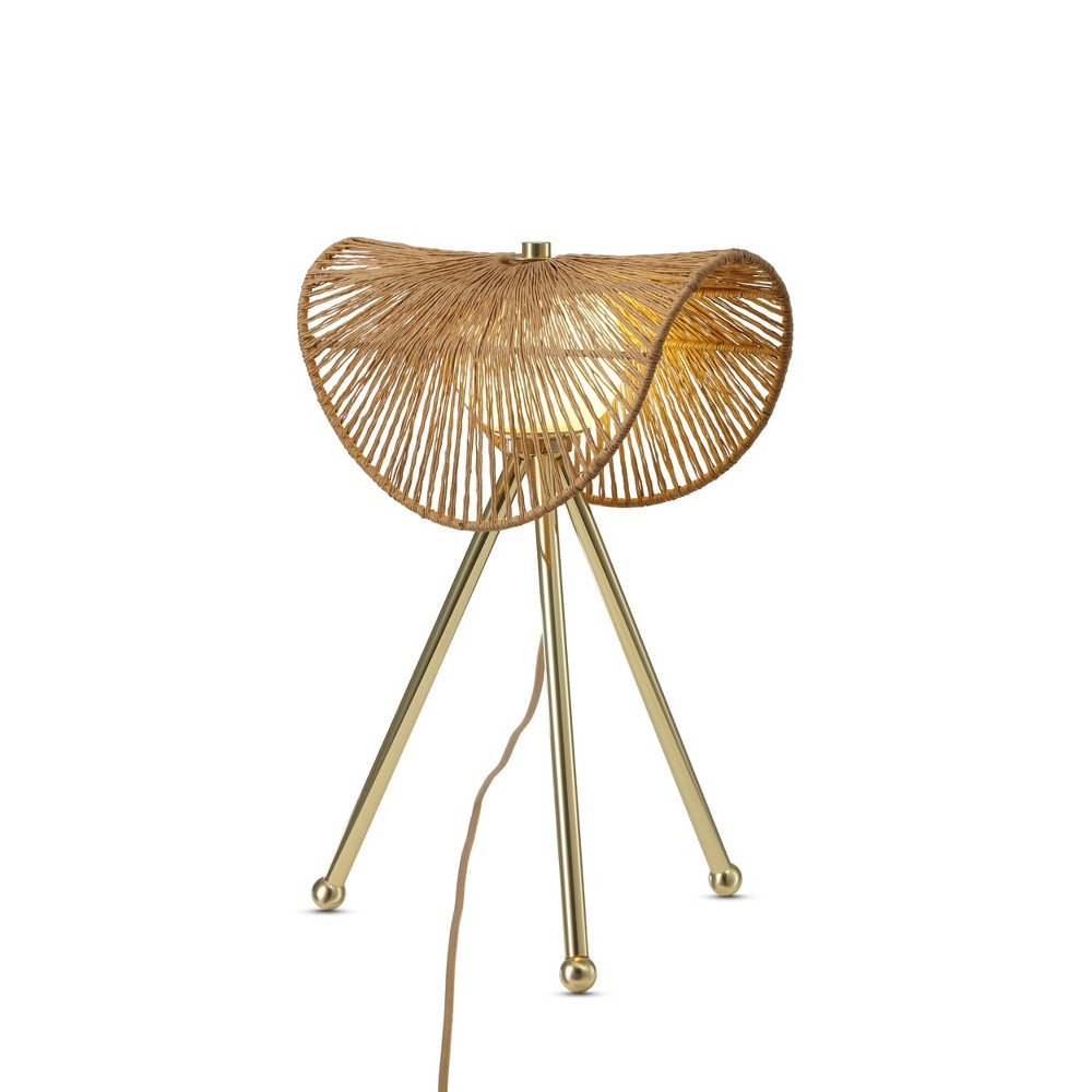 Photos - Floodlight / Street Light VidaLite Sovev Table Lamp: Bohemian Rattan Shade, Dimmable, Brass Finish,