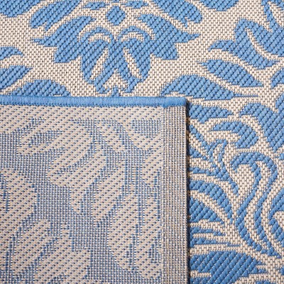 Cream and Blue Geometric Synthetic Square Area Rug 79" x 79"