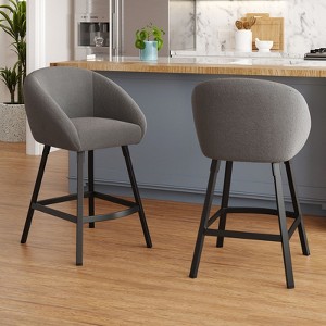 Sapphtopaz Modern Bar Stools Set of 2 with Mid-Back & Armrest Upholstered Counter Height Stools with Metal Legs & Footrest for Kitchen Island - 1 of 4