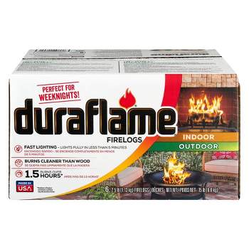 Duraflame 2.5lb Indoor Outdoor Quick Light Firelog for Camping, Firepits, Bonfires, and Fireplaces, 1.5 Hour Long Burn Time, 6 Pack